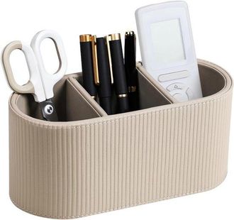 OEM Soporte Para Guardar Mandos A Distancia - Piel Sint&eacute;tica - 3 Compartimentos - Beige