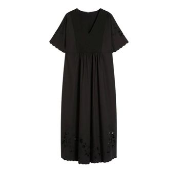 Max Mara Midi Dresses, female, Black, Size: XS Cotton Poplin and Jersey Dress