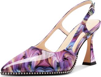 Castamere Womens Slingback Chunky High Heels Close Pointed Toe Dressy Pumps Wedding Party Shoes 9 CM Heels Purple Vortex 6.5 UK