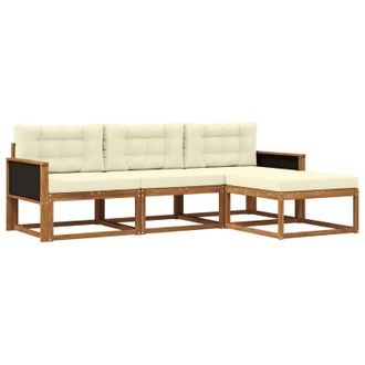 vidaXL Conjunto De Sof&aacute;s De Exterior Con Coj&iacute;n 4 Pcs Natural Y Crema Vidaxl
