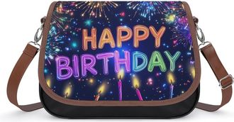 Generic Happy Birthday to You Crossbody Bag Womens Handbag PU Message Bags Shoulder Purse with Adjustable Strap