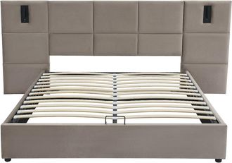 VENTE-UNIQUE.COM Cama con canap&eacute; abatible terciopelo topo 160 x 200 cm