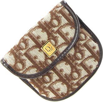 Dior Trotter Brown Canvas Leather Coin Purse/Coin Case (Pre-Owned)