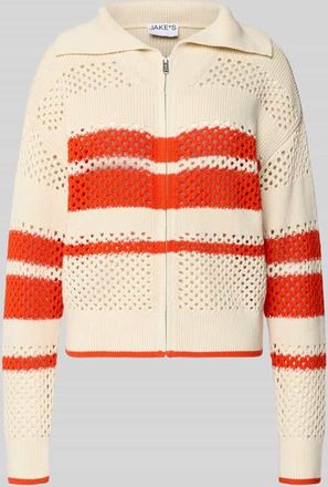 Jake*s Casual Cardigan mit Umlegekragen und Rei&szlig;verschluss in Ecru, Gr&ouml;&szlig;e XXL