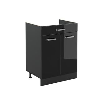 Vicco Mueble Bajo De Cocina R-line, Negro Brillo Intenso/antracita, 60 Cm Con Caj&oacute;n Sin Encimera, Vicco