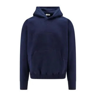 Saint Laurent Hoodies, male, Blue, Size: L Blue Cotton Fleece Sweatshirt Aw24