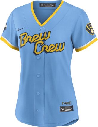 Nike Womens MLB Milwaukee Brewers City Connect (Christian Yelich) Replica Baseball Jersey in Blue | T773MBCCMZ7-Y22