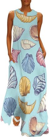 Generic Colorful Seashell Womens Casual Dresses Sleeveless Maxi Dress Summer Beach Long Dresses S