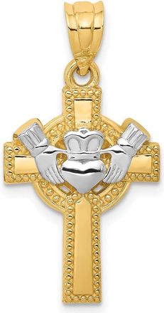 Diamond2Deal 14k Yellow Gold Rhodium Accent Claddagh Cross Pendant