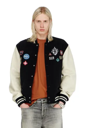 Diesel Wool and leather bomber jacket with patches - Leather jackets - Man - Multicolor