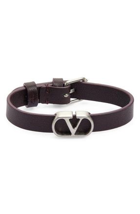 Valentino Mens Leather VLOGO Bracelet in Dark Purple at Nordstrom