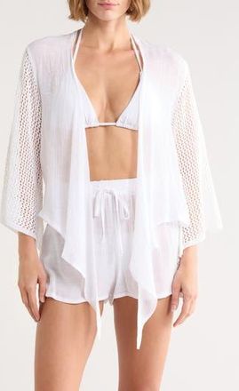 Elan Tie Front Bell Sleeve Cover-Up Top in White at Nordstrom Rack, Size X-Large