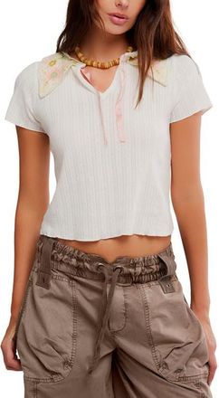 Free People Sol Collared Pointelle T-Shirt in Clean Ivory at Nordstrom, Size X-Large