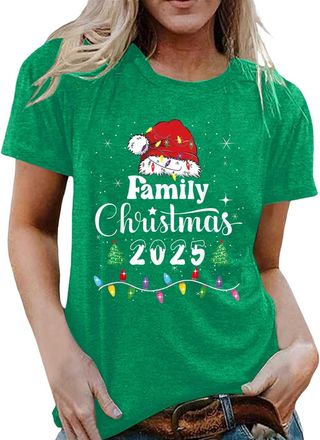 Generic Christmas t Shirt Merry Christmas Tops for Women UK Xmas Graphic Tshirt Ladies Holiday Vacation Clothes Funny Printed Tee Green