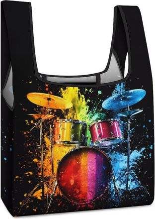 Generic Colorful Drum Shopping Bag Reusable Grocery Tote Bag Foldable Handbag for Travel Picnic
