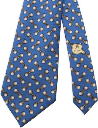 Chanel 1986-1988 all-over pattern silk tie - Blue