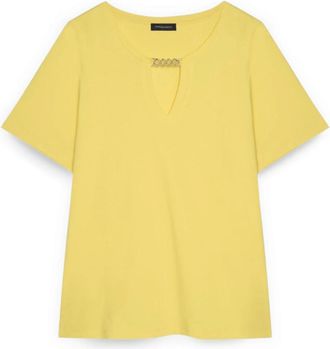 Fiorella Rubino Katoenen T-shirt met Gouden Ketting - Dames - T-shirts - Geel - XL - Katoen - Tops