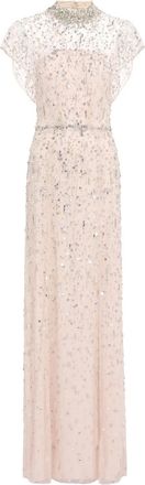 Jenny Packham Abito lungo a collo alto con cristalli - Toni neutri