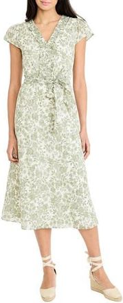 Maggy London Floral Ruffle Cap Sleeve Midi Dress in Cream/Olive Green at Nordstrom Rack, Size 18 (Similar To 16W)