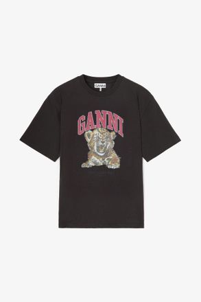 Ganni Mixed T-shirt with Tiger - Size XXS Organic Cotton