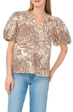 CeCe by Cynthia Steffe V-Neck Puff Sleeve Top in White Asparagus at Nordstrom Rack, Size Medium