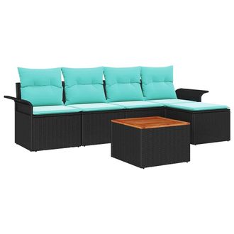 vidaXL Conjunto De Sof&aacute;s De Jard&iacute;n 6 Pcs Negro Rat&aacute;n Sint&eacute;tico Vidaxl