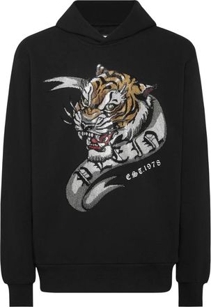 Philipp Plein Hoodies & sweatvesten, Heren, Zwart, 3Xl, Katoen, Hoodie Sweatshirt Crystal Tattoo