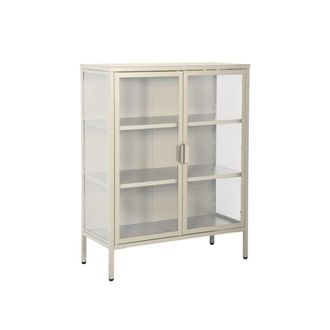 Sweeek Vitrina de acero y vidrio templado de 2 puertas, 80cm, beige