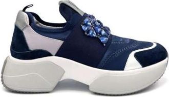 Jeannot Blauwe Satijnen Sneaker met Strass - Dames - Sneakers - Blauw - 37 EU - Satijn - Schoenen