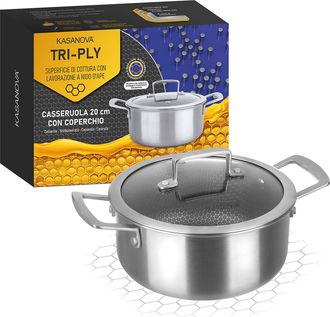 KASANOVA Casseruola 20 cm con coperchio a 3 strati Tri - ply