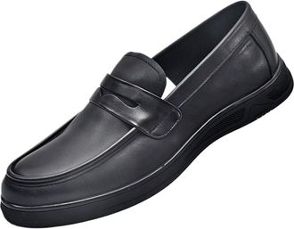Generic Breathable Leather Mens Slip-On Shoes with Cushioned Comfort for Casual & Formal Wear(Black,6.5 UK)