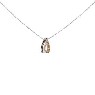 House of Brilliance Tri Tone Sterling Silver 1/2 Cttw White and Brown Diamond Pendant Necklace