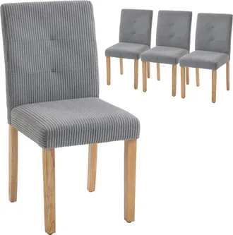 OEM Pack De 4 Sillas De Comedor Respaldo Alto Tapizadas En Pana Asiento Acolchado Patas De Madera Para Sal&oacute;n Gris