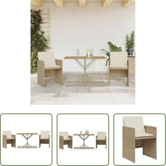 vidaXL vidaXL Tavolo da giardino - Set da Bistr&ograve; 3 pz con Cuscini Beige in Polyrattan