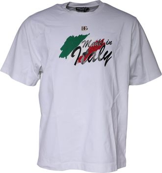 Dolce & Gabbana White Graphic Print Cotton Crew Neck Mens T-shirt (Pre-Owned)