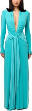 Naked Wardrobe Plunge Neck Long Sleeve Dress in Turquoise at Nordstrom, Size X-Large