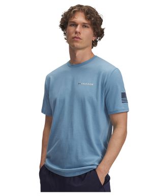 Under Armour Mens Freedom Banner Short Sleeve T Shirt, (418) Blue Smoke / / Downpour Gray, Medium