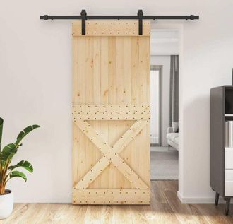 vidaXL Puerta Corredera Con Herrajes Madera Maciza De Pino 90x210 Cm Vidaxl