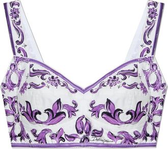 Dolce & Gabbana Korte top met Majolica print - Dames - Tops zonder mouwen - Paars - 2XS - Katoen - Tops