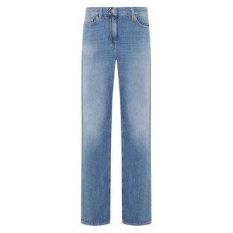 Elisabetta Franchi Straight Jeans, female, Blue, Size: W25 Palazzo Jeans with logo detail