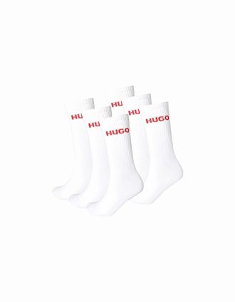 HUGO BOSS Mens 6-Pack Red Logo Ribbed Sports Socks, White - White/White/White - Size: 16/14.5/8/15/8.5/15.5/9/13/13.5/14/6.5/7/7.5/11.5/5/12/5.5/12.5