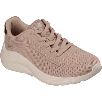 Skechers Bobs Squad Waves Current Look Textile Womens Taupe Trainers - Size UK 8