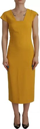 Dolce & Gabbana Yellow Viscose Sleeveless Sheath Midi Womens Dress (Pre-Owned)