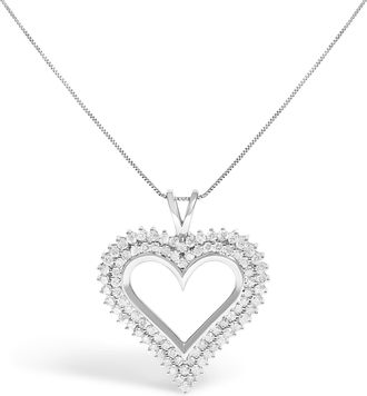 House of Brilliance 925 Sterling Silver Diamond Heart 18 Pendant Necklace