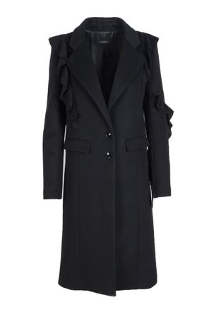 Patrizia Pepe Womens Wool Coat Ruffled Detail - Black - Size EU 38 (Womens)