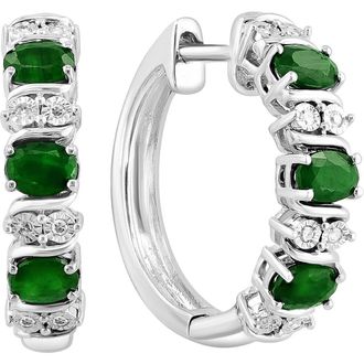 Effy Sterling Silver Sapphire & Diamond Hoop Earrings in Green at Nordstrom Rack