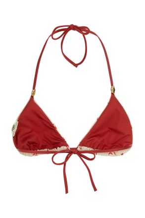 Fendi Womens Printed Stretch Nylon Bikini Top Offwhite+marsala Costumi Da Bagno