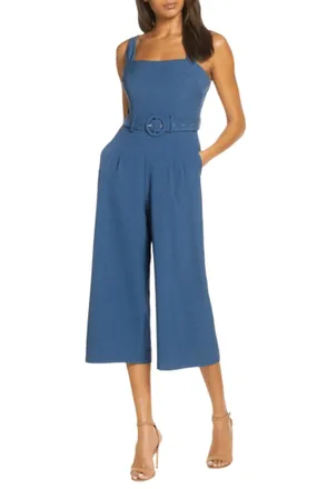 Adelyn Rae Kayle Woven Culottes Jumpsuit In Blue