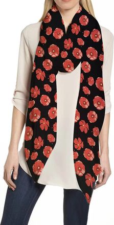 Lina & Lily Poppy Flower Print Womens Scarf Shawl Wrap Lightweight for Spring Summer Autumn (Black)