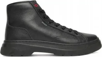 HUGO BOSS High-Top Boots van generfd leer - Heren - Veterlaarzen - Zwart - 43 EU - Leer - Schoenen